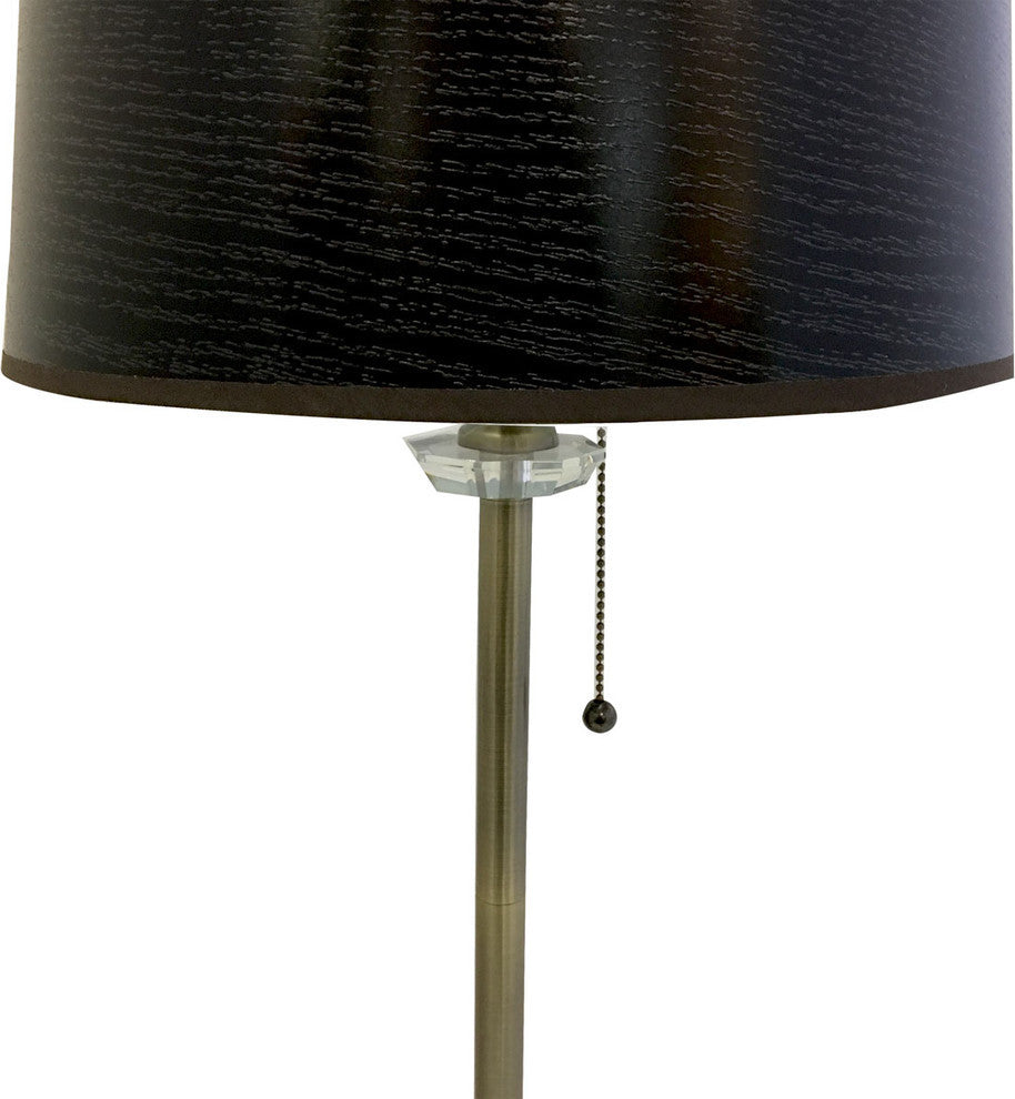 28" Crystal Lamp With Black Wood Texture Shade, Antique Brass, Single