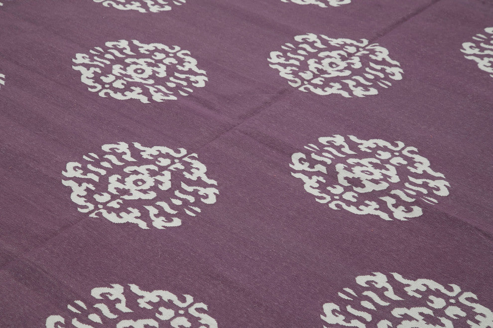 Rug N Carpet - Handmade Wool 9' 3'' x 11' 7'' Geometric Dhurrie Kilim Rug