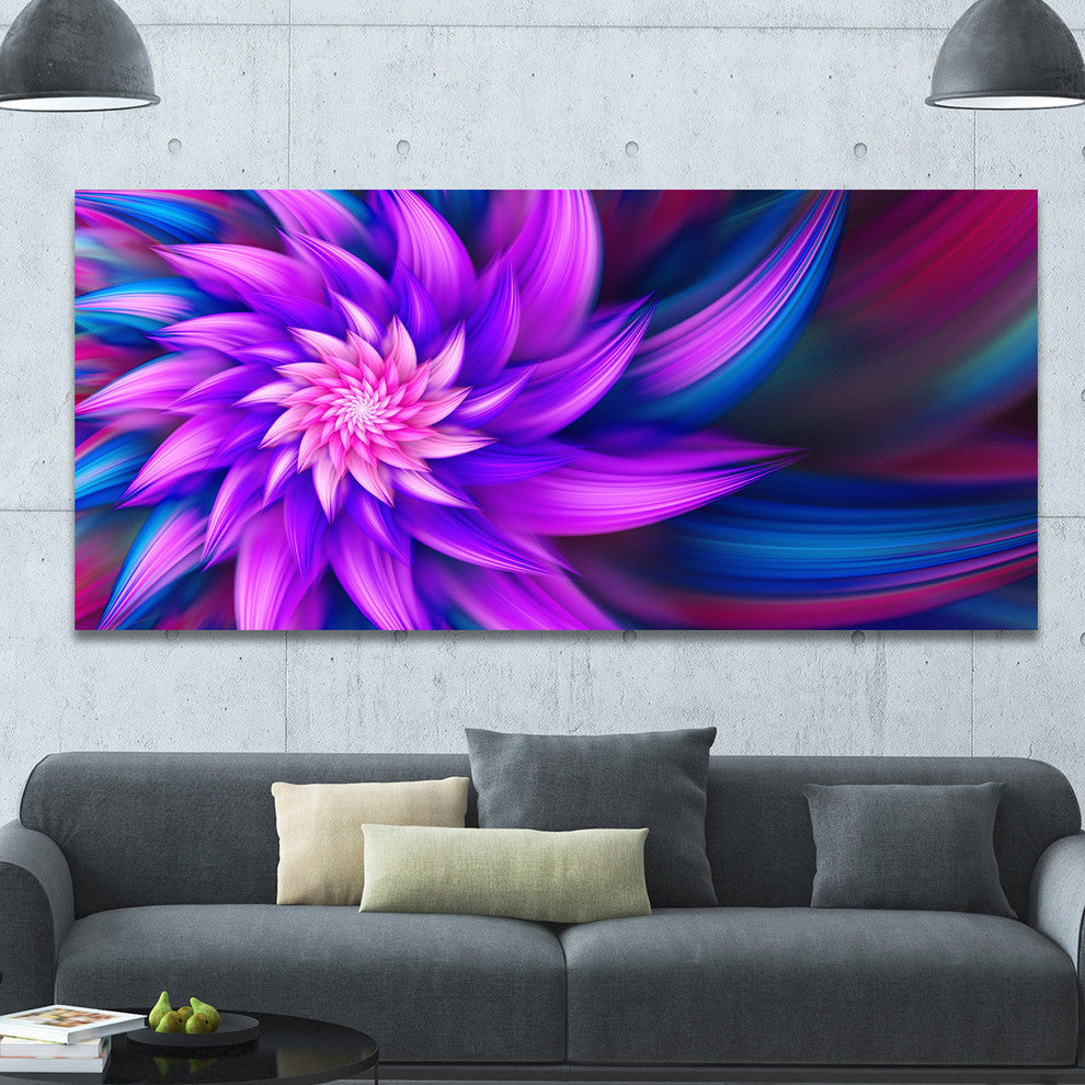 Huge Purple Fractal Flower, Large Floral Canvas Art Print, 60"x28"