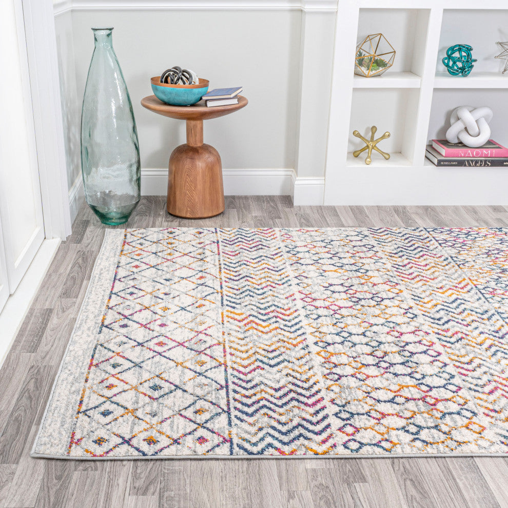 Arta Moroccan Vintage Geometric Area Rug, Multi/Cream, 8 X 10