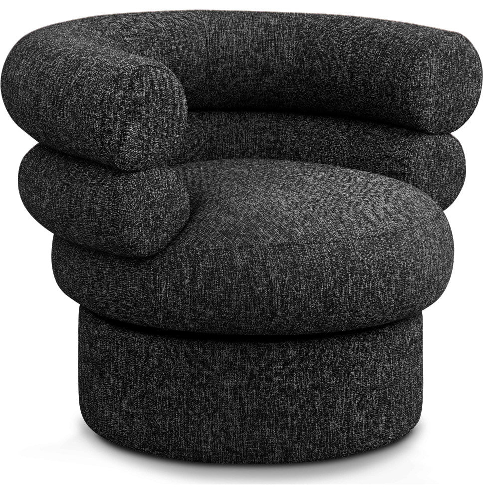 Valentina Linen Textured Fabric Upholstered Accent Swivel Chair, Black