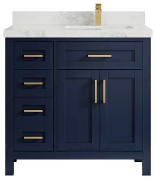 Cambridge 36 Right Offset Bath Vanity in Hale Navy Blue 2" Calacatta Nuvo