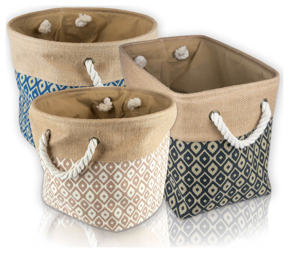 Burlap Bin Ikat Blue Rectangle Large 17.5"x12"x15"