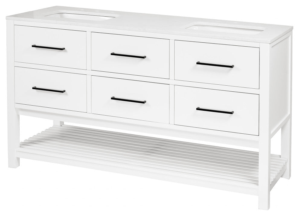 Hudson 72" Double Vanity, White, Engineered Marble