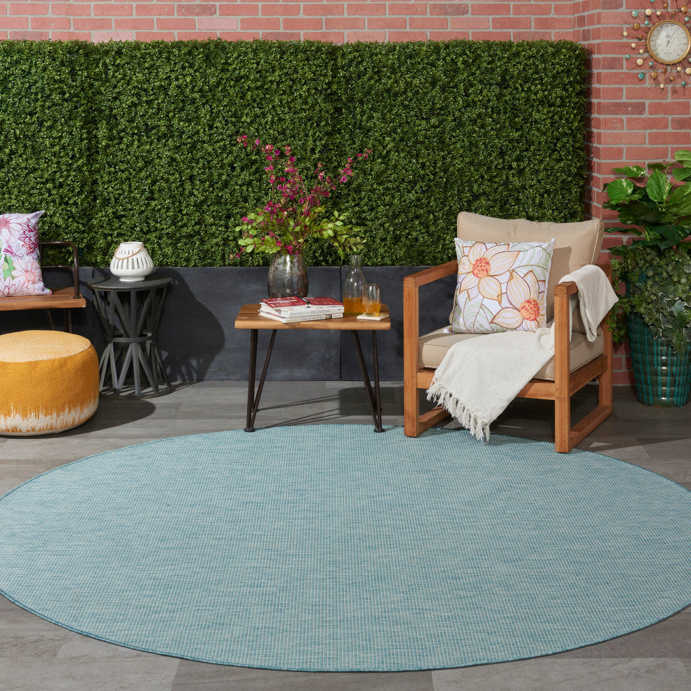 Nourison Positano Contemporary Area Rug, Aqua, 8'xround