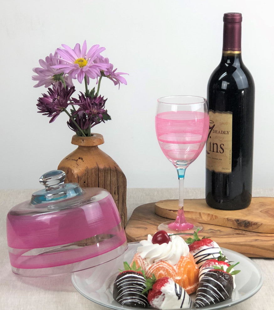 Retro Stripe Pink Wine Glasses, Set of 2