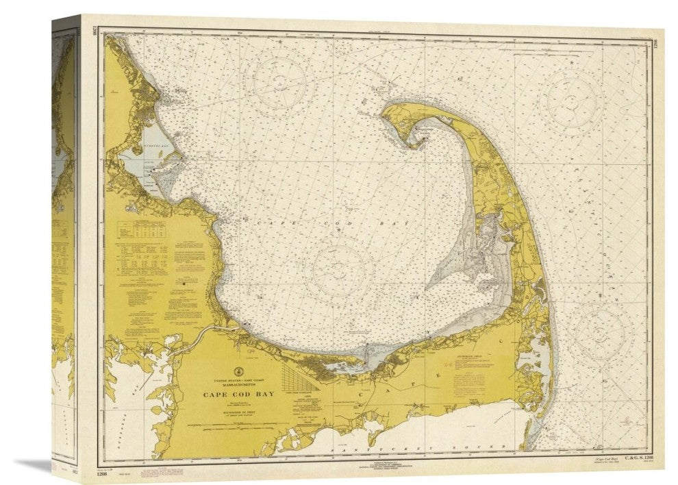 "Nautical Chart - Cape Cod Bay ca" Artwork, 16"x12"