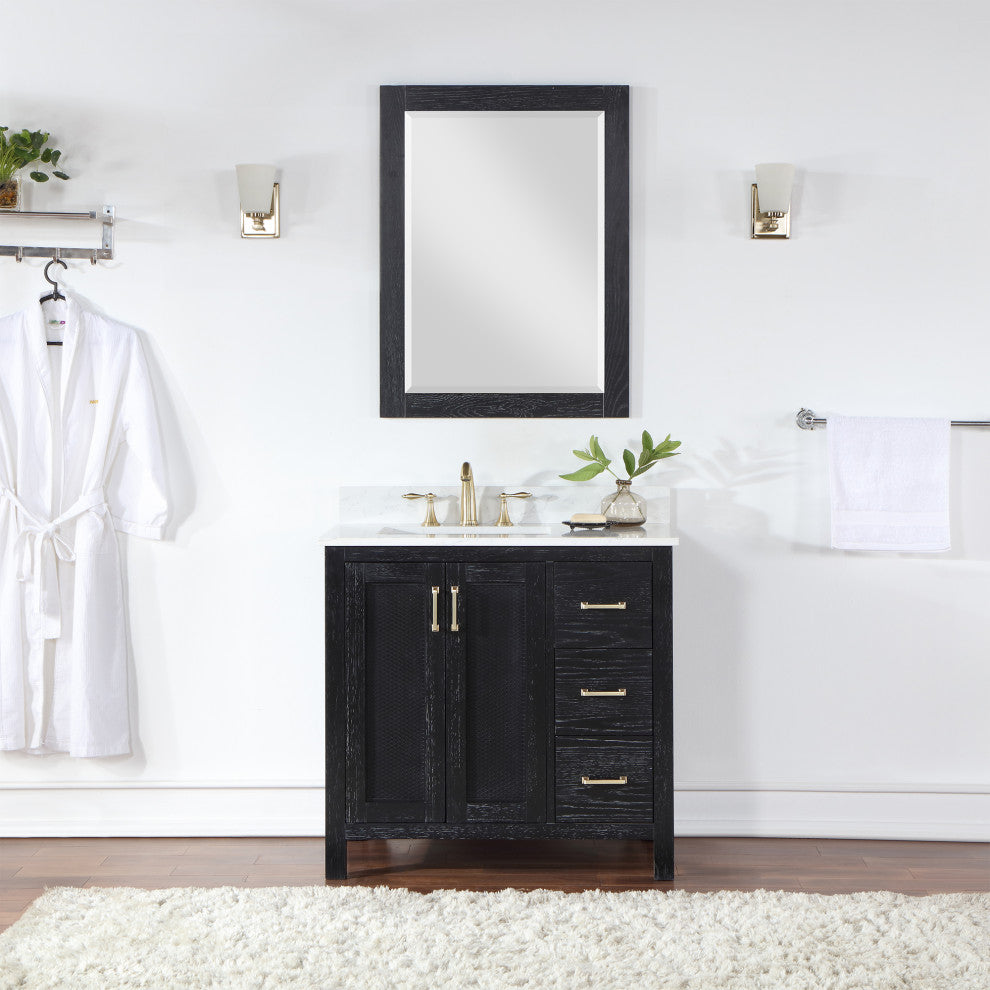 Ivy Rectangular Bathroom Wood Framed Wall Mirror, Black Oak, 28"