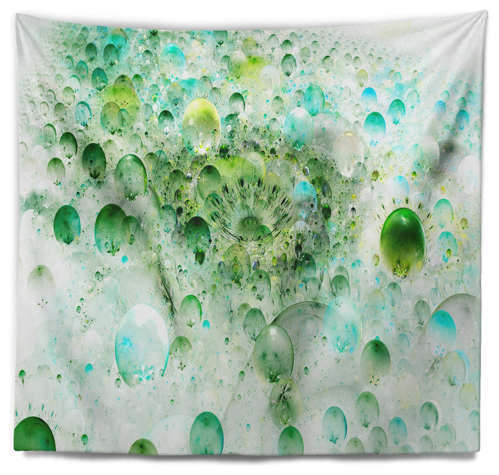 Green Blue Fractal Molecules Abstract Wall Tapestry, 60"x50"