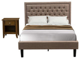2Pc Full Size Bed Set, 1 Platform Bed Dark Khaki, 1 Wood Night Stand