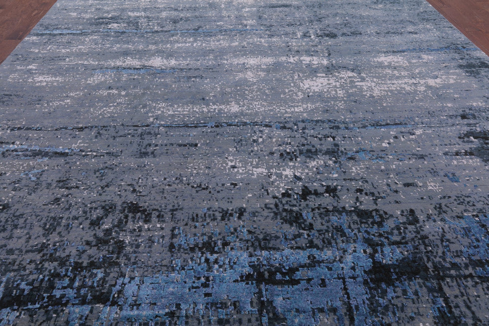11' 11" X 17' 11" Abstract Hand Knotted Wool and Silk Modern Rug Q7116