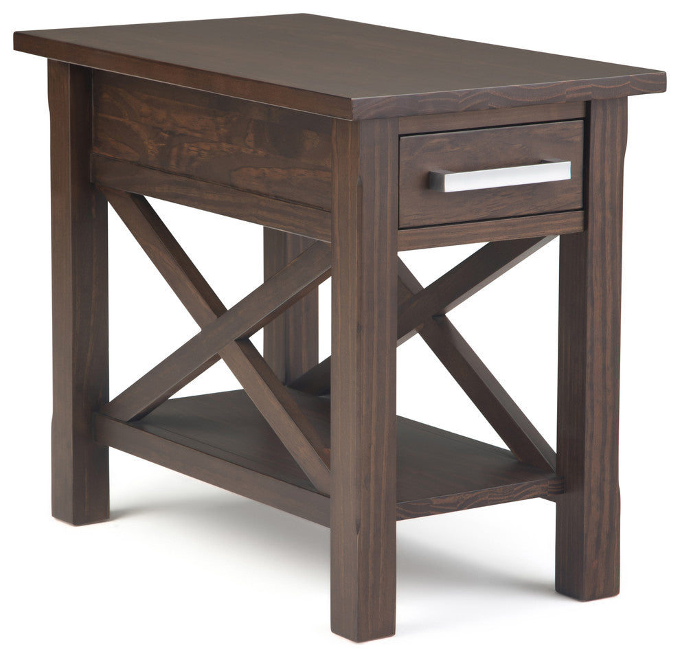 Kitchener Solid Wood 14" Contemporary Narrow Side Table, Warm Walnut Brown