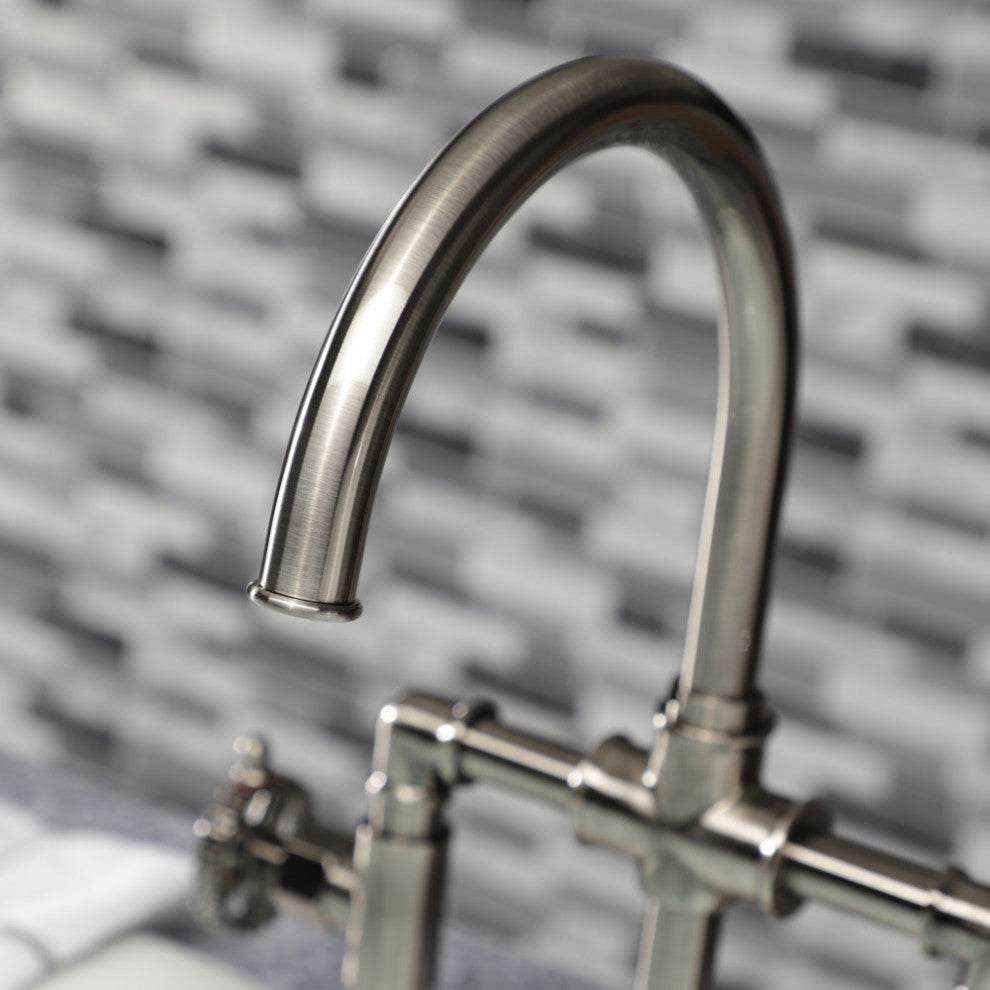 KS2334CG Bridge Kitchen Faucet With Brass Sprayer, Black Stainless