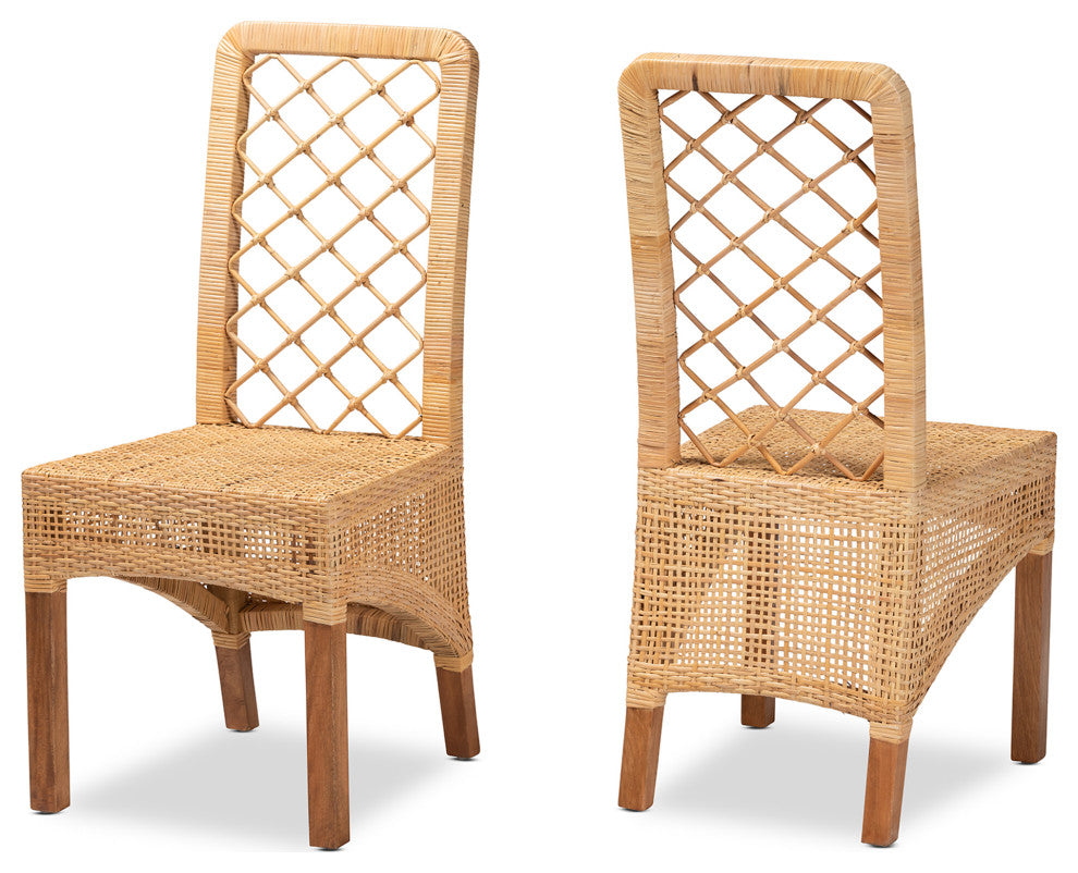 Ailey Natural Brown Rattan 2-Piece Dining Chair Set