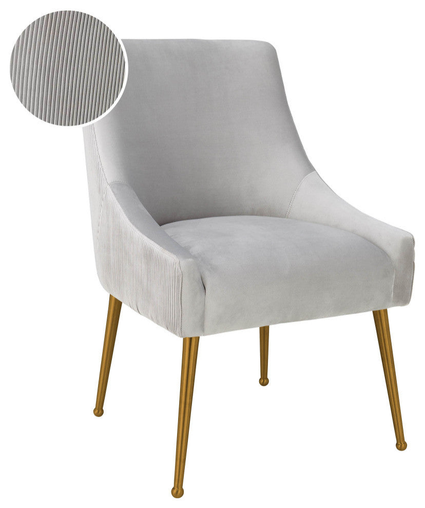 Beatrix Pleated Velvet Side Chair, Light Gray/Gold