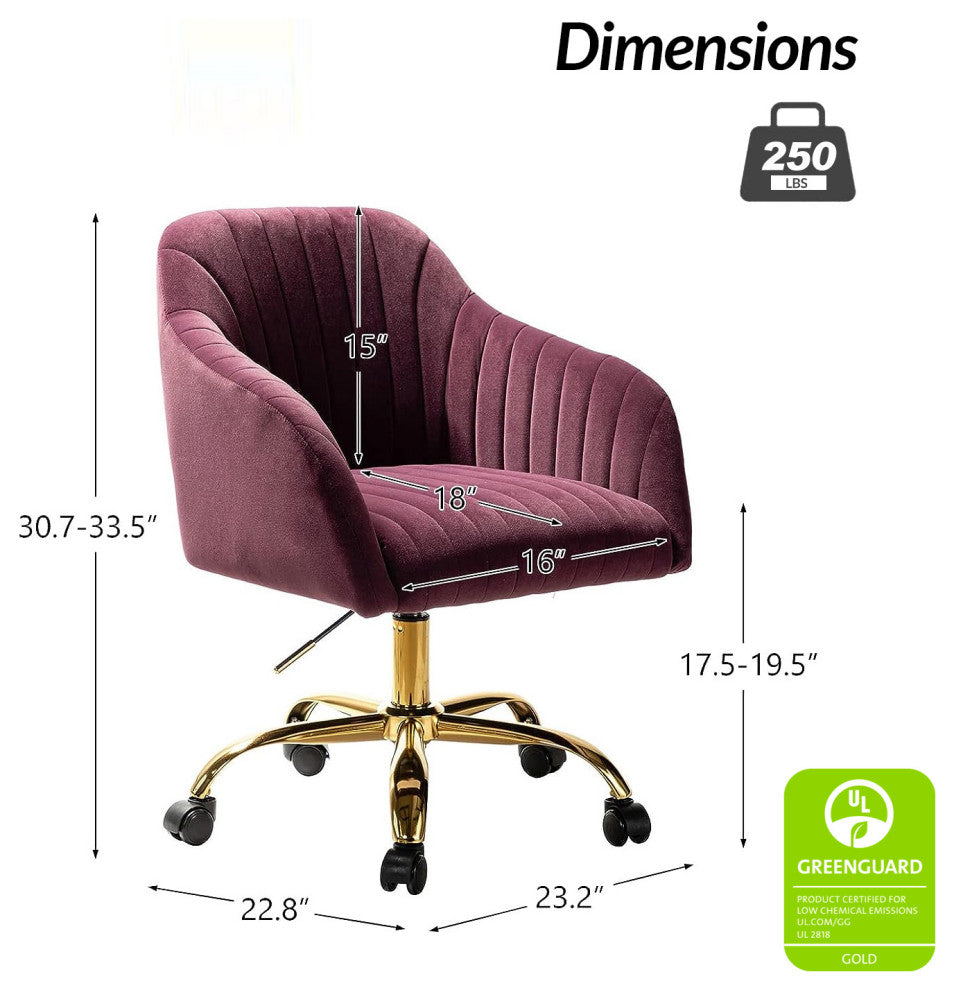 Swivel Rolling Task Chair With Tufted Back, Purple