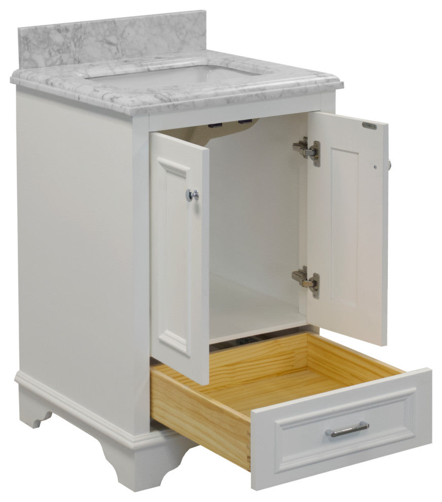 Nantucket 24" Bathroom Vanity, White, Carrara Marble