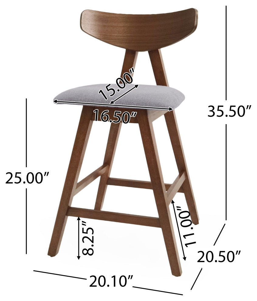 Sunapee Fabric Upholstered Wood Counter Stools, Set of 2, Dark Gray + Natural Walnut