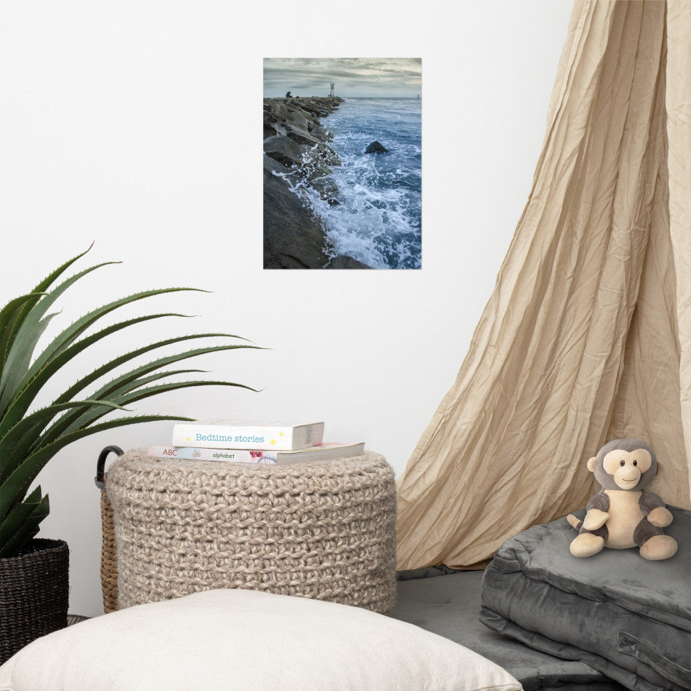 Splashing on the Jetty Landscape Photo Unframed Wall Art Print, 12" X 16"