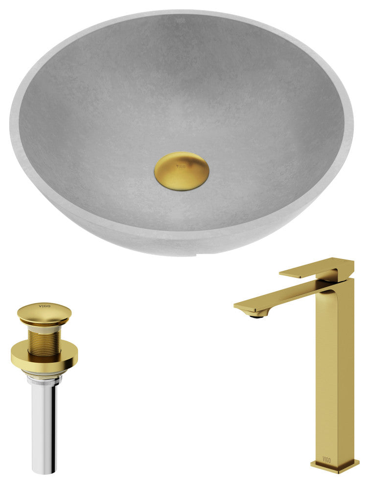 Ravenna 16"L x 16"W Concrete Vessel Sink and Dunn 11"H Faucet Set