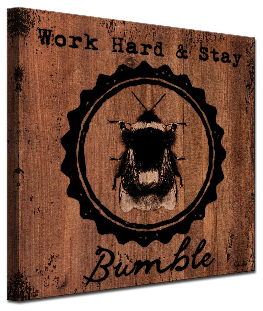 Ready2HangArt Farmhouse 'Bumble' Wrapped Canvas Animal Textual Wall Art, 40"x40"
