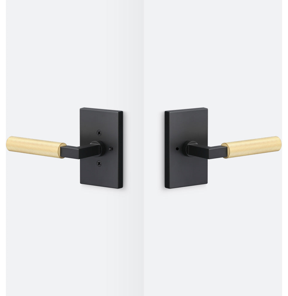 Levanto Privacy Rosette, Flat Black, Knurled Grip in Satin Brass