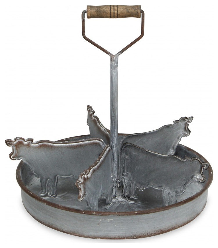 Rustic Metal 5 Slot Tray With Cow Dividers