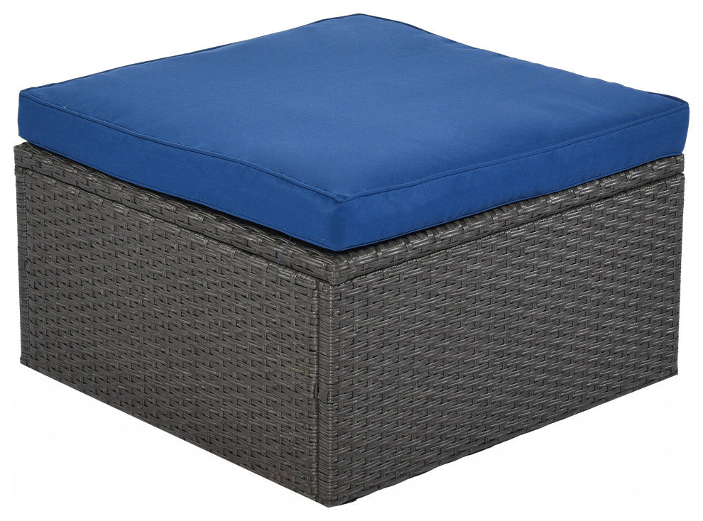 4-Piece Outdoor Wicker Sectional Patio Daybed with Canopy and Ottoman, Black Blu