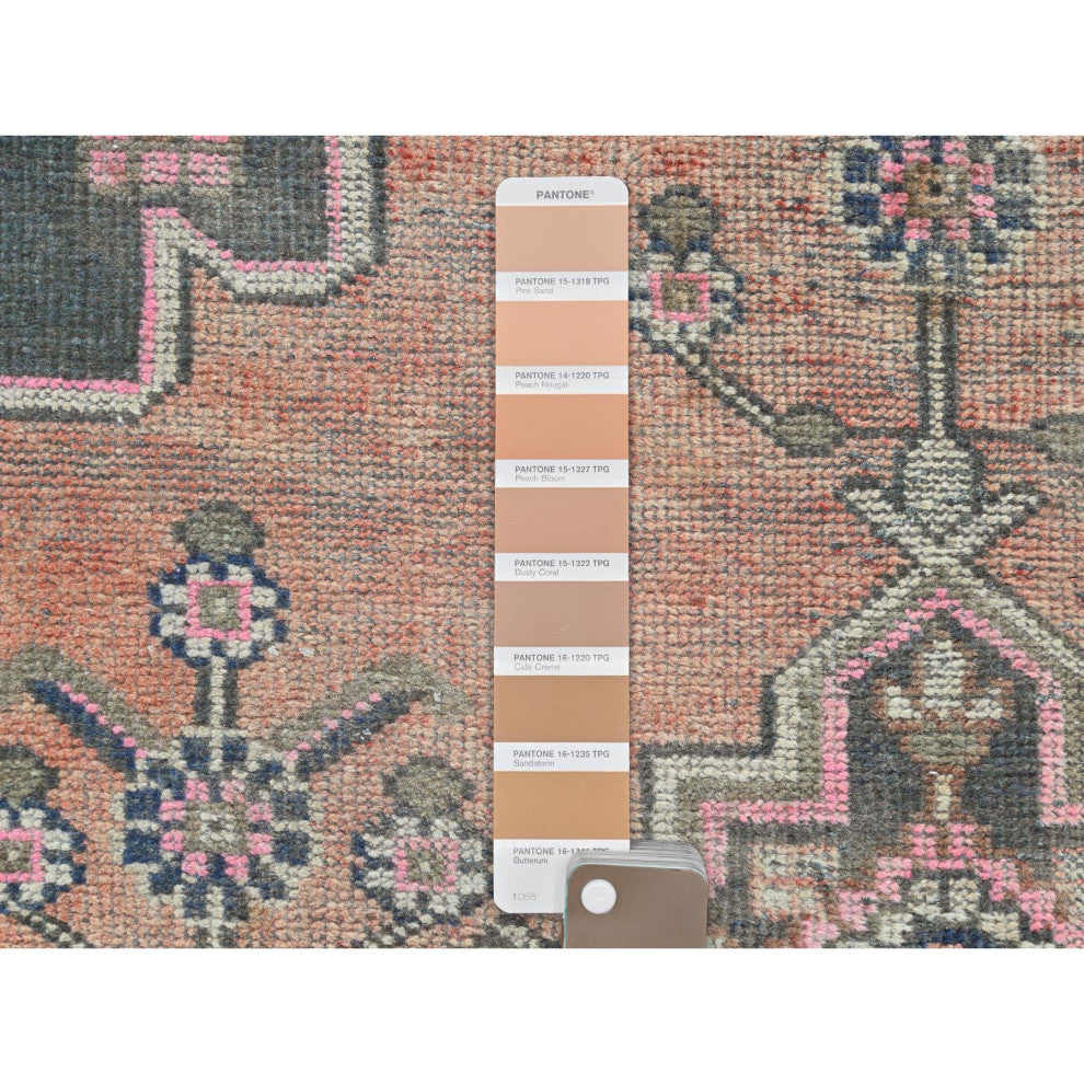 Light Coral Vintage Persian Bakhtiar Hand Knotted Pure Wool Rug, 3'10"x7'8"