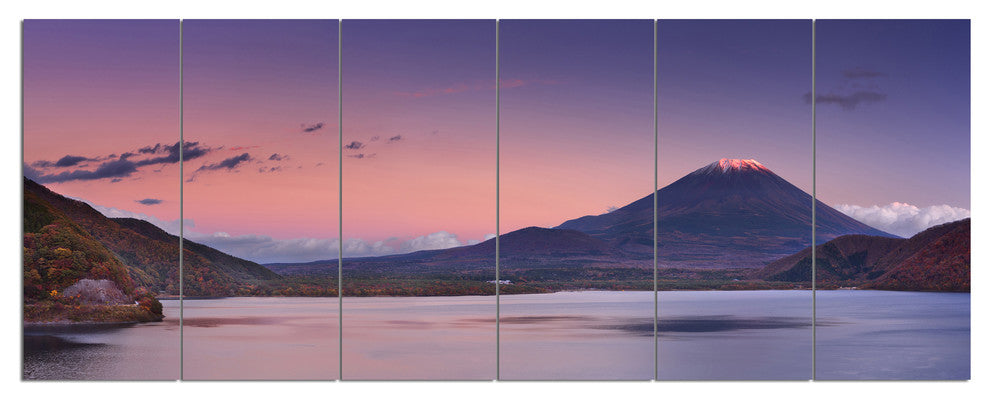 Sunset at Mount Fuji and Lake Motosu, Landscape Canvas Art, 70"x28", 6 Panels