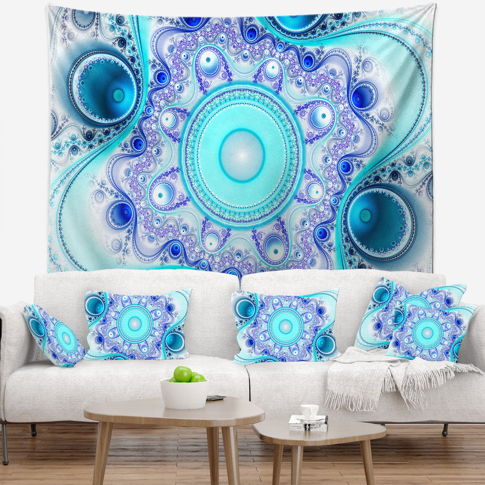 Turquoise Wavy Curves and Circles Abstract Wall Tapestry, 39"x32"