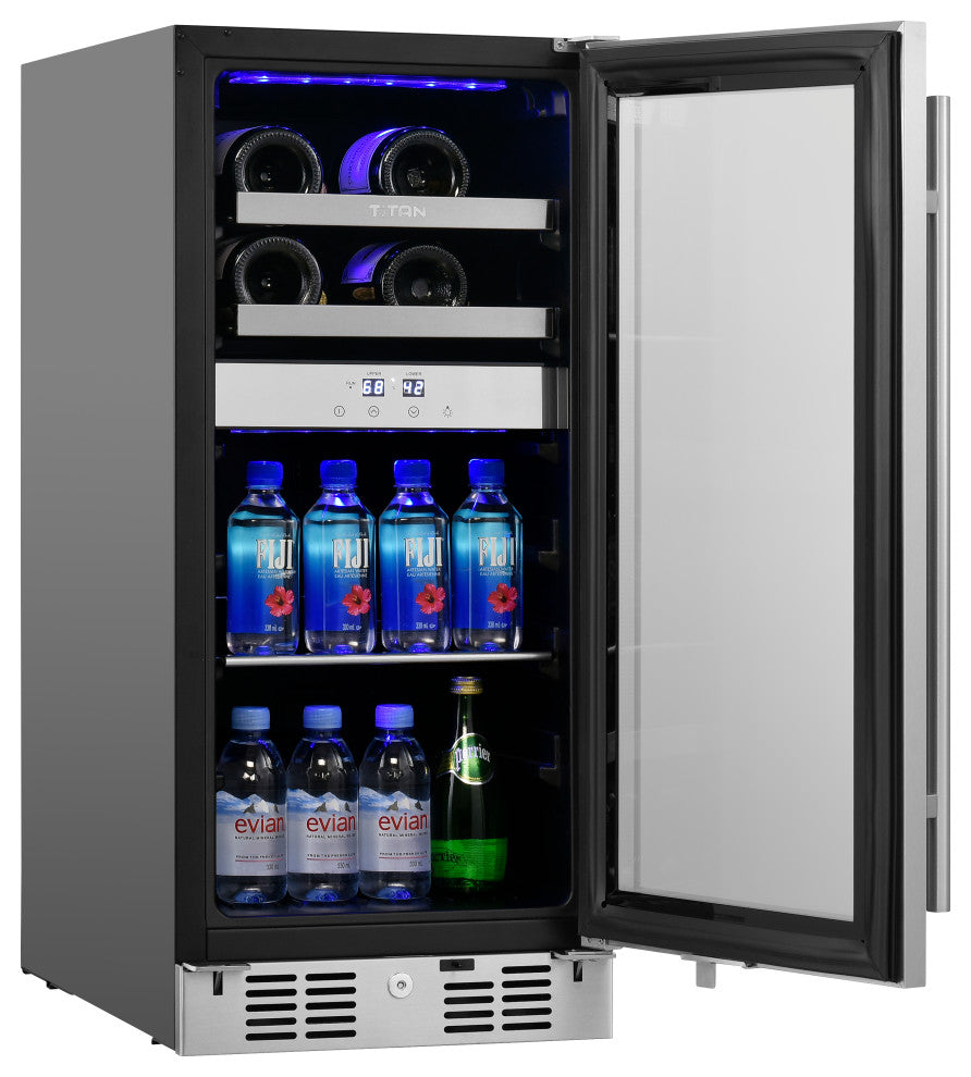 Titan Signature 15" 8 bottle 40 can SS Door Dual Zone Wine and Beverage Cooler