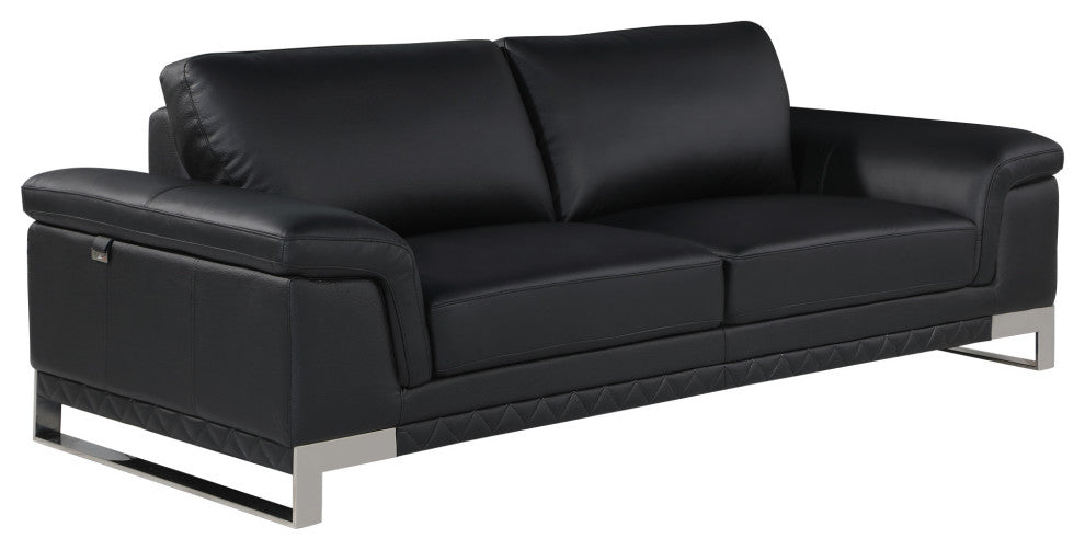 2-Piece Indoor Black Italian Leather Five Person Seating Set