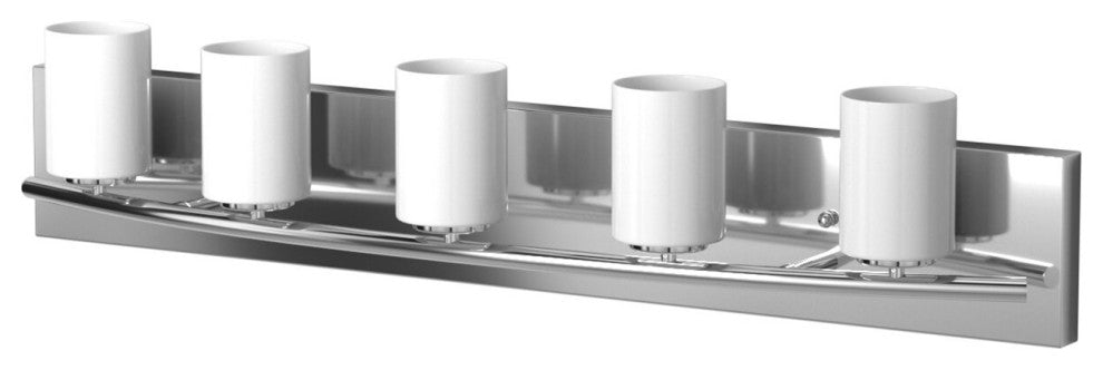 5x40W Bath Vanity Light With Chrome Finish and White Glass