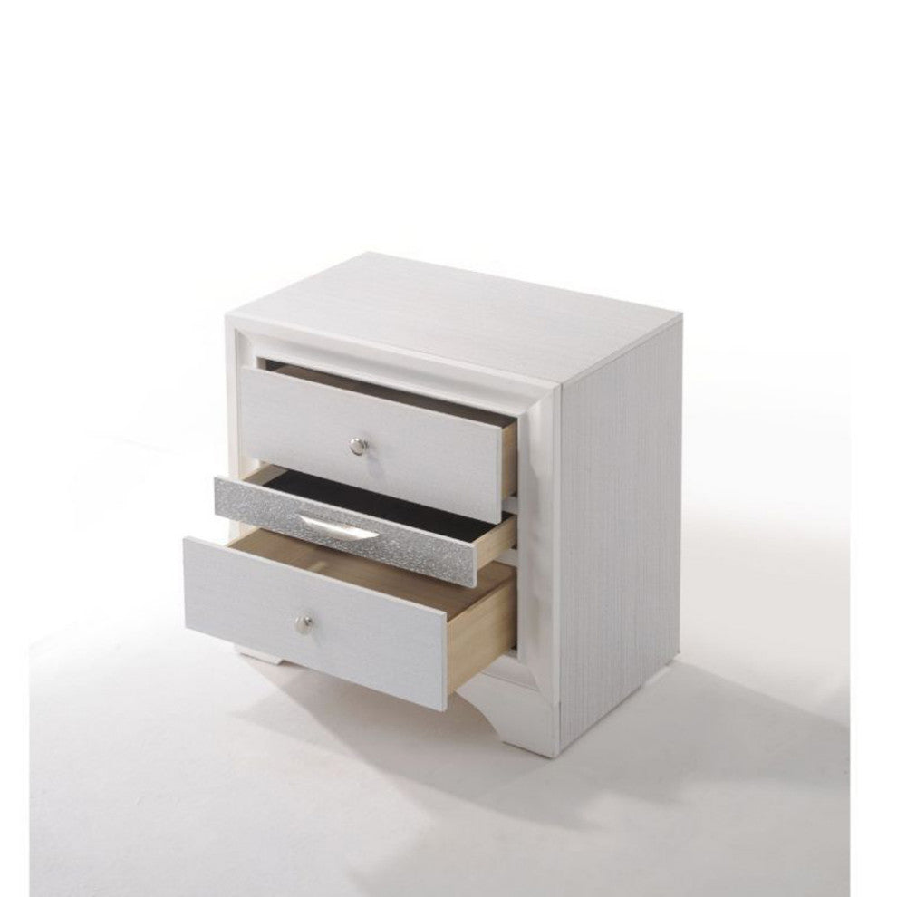 Wooden White Nightstand with 3 Drawers