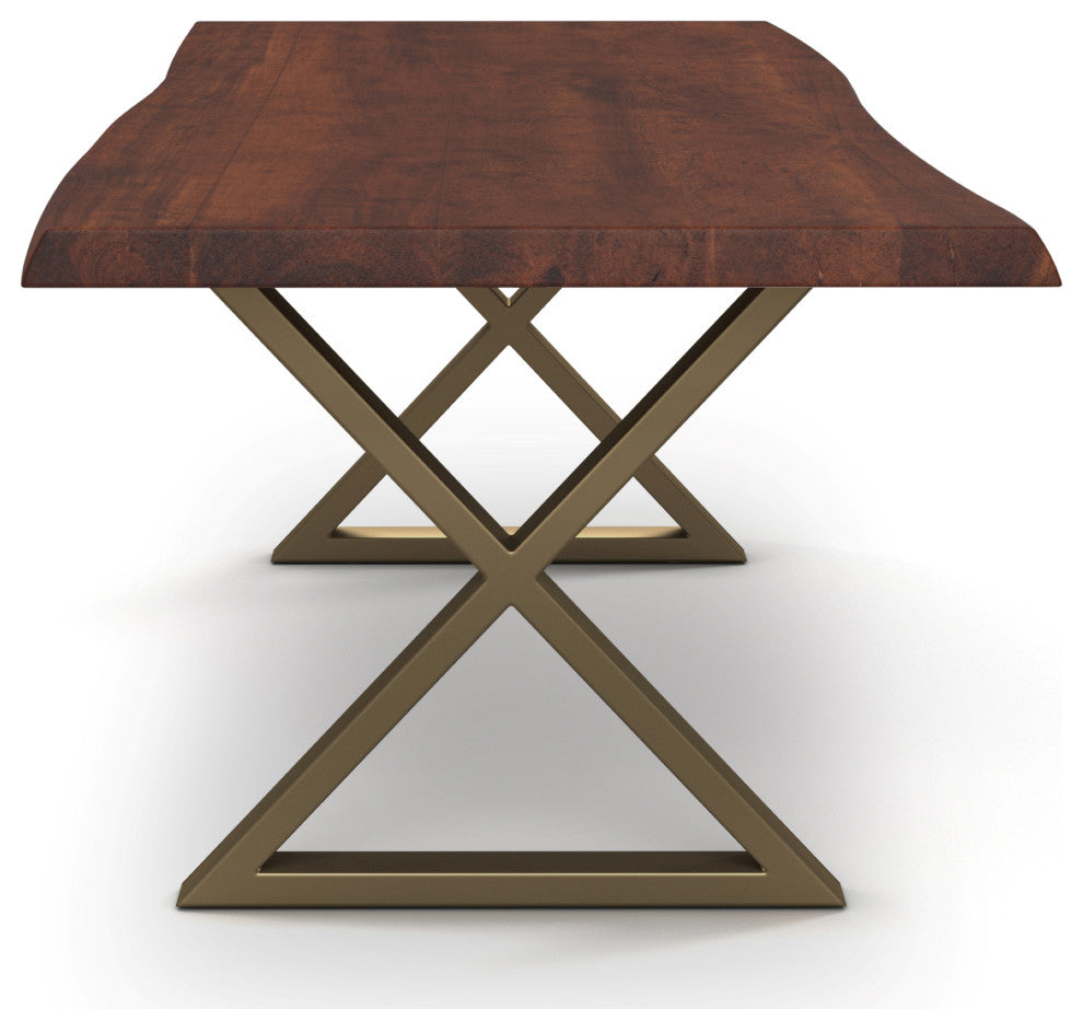 Brooks Dining Table, Americano, Brass, 40"x92",X-Base