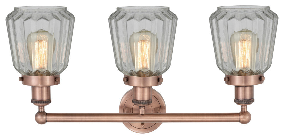 Edison Chatham 3-Light 25" Vanity Light, Antique Copper With Matte White Shade