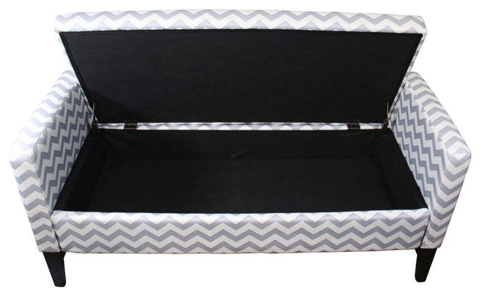 Modern Gray and White Chevron Print Storage Bench