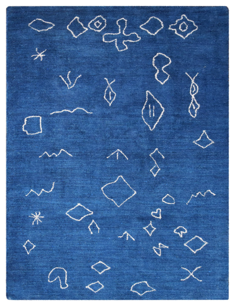 HAND KNOTTED LOOM SILK ECO-FRIENDLY RUGS-5'x8',Rectangle,Blue White,Contemporary
