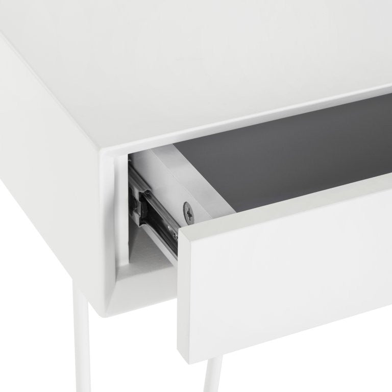 Contemporary Desk, Hairpin Chrome Legs With White Lacquered Top & 2 Drawers