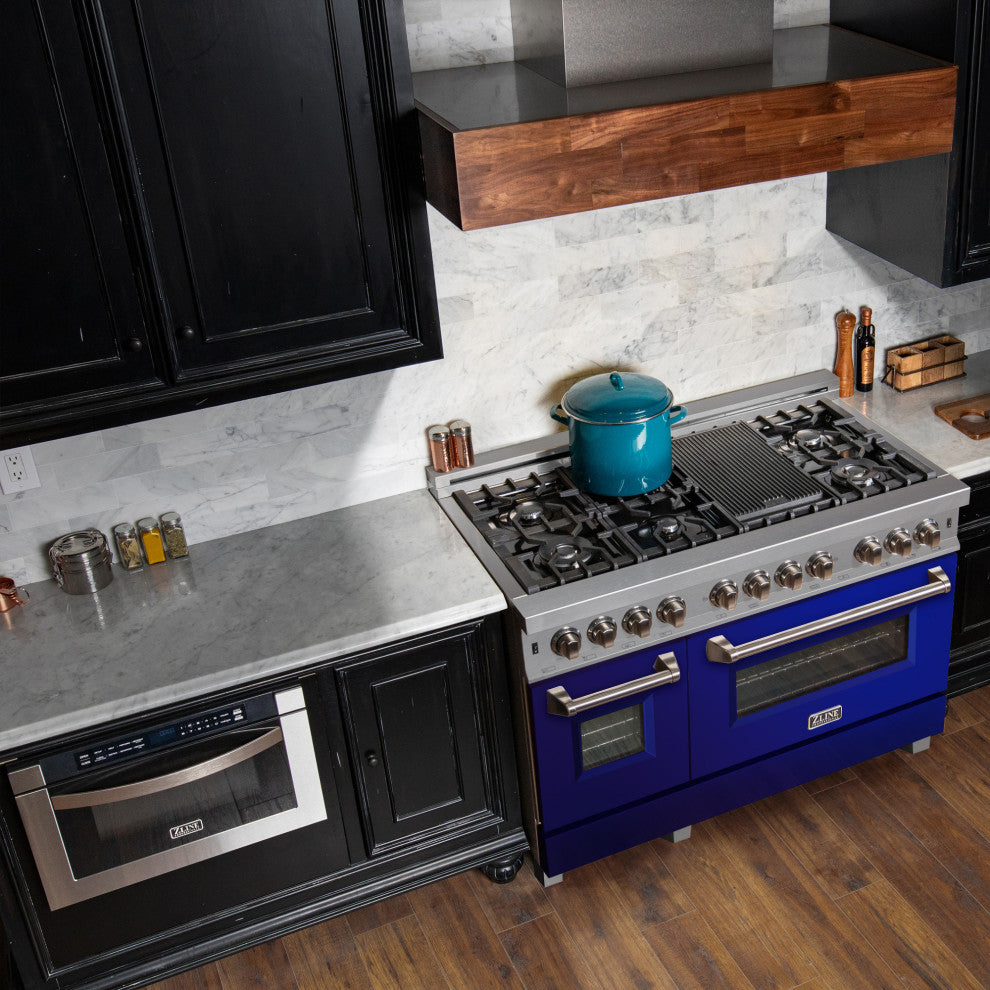 ZLINE 48" Dual Fuel Range, DuraSnow With Blue Gloss Door RAS-BG-48
