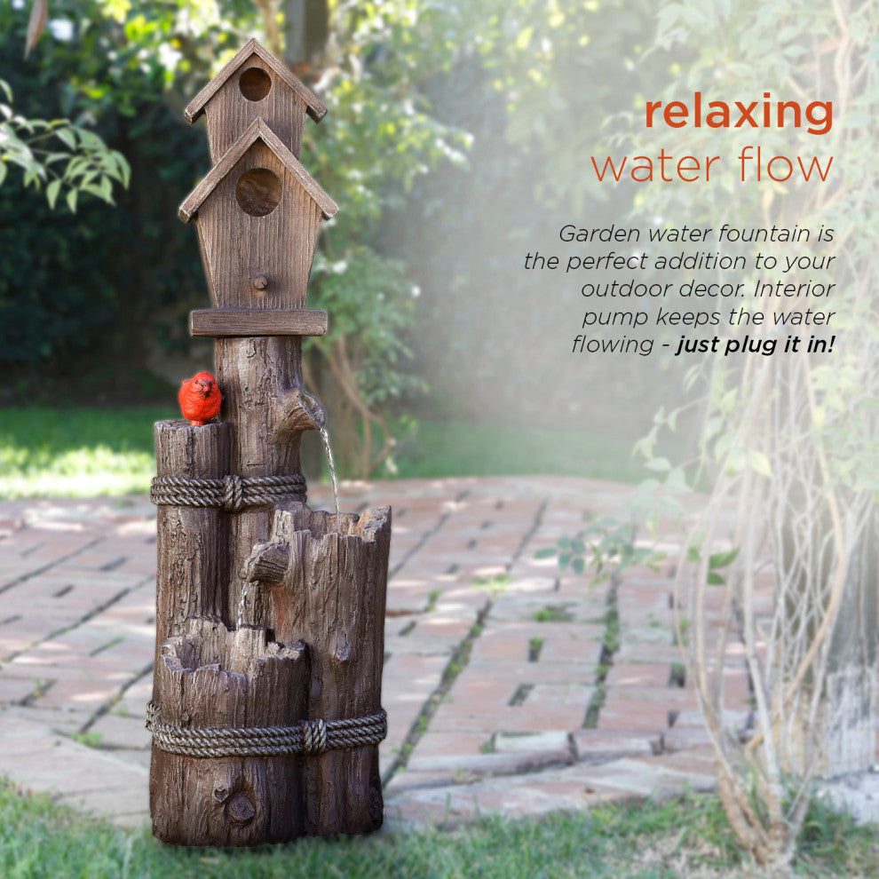 35" Tall Outdoor 3-Tier Birdhouse Water Fountain Yard Art Decor