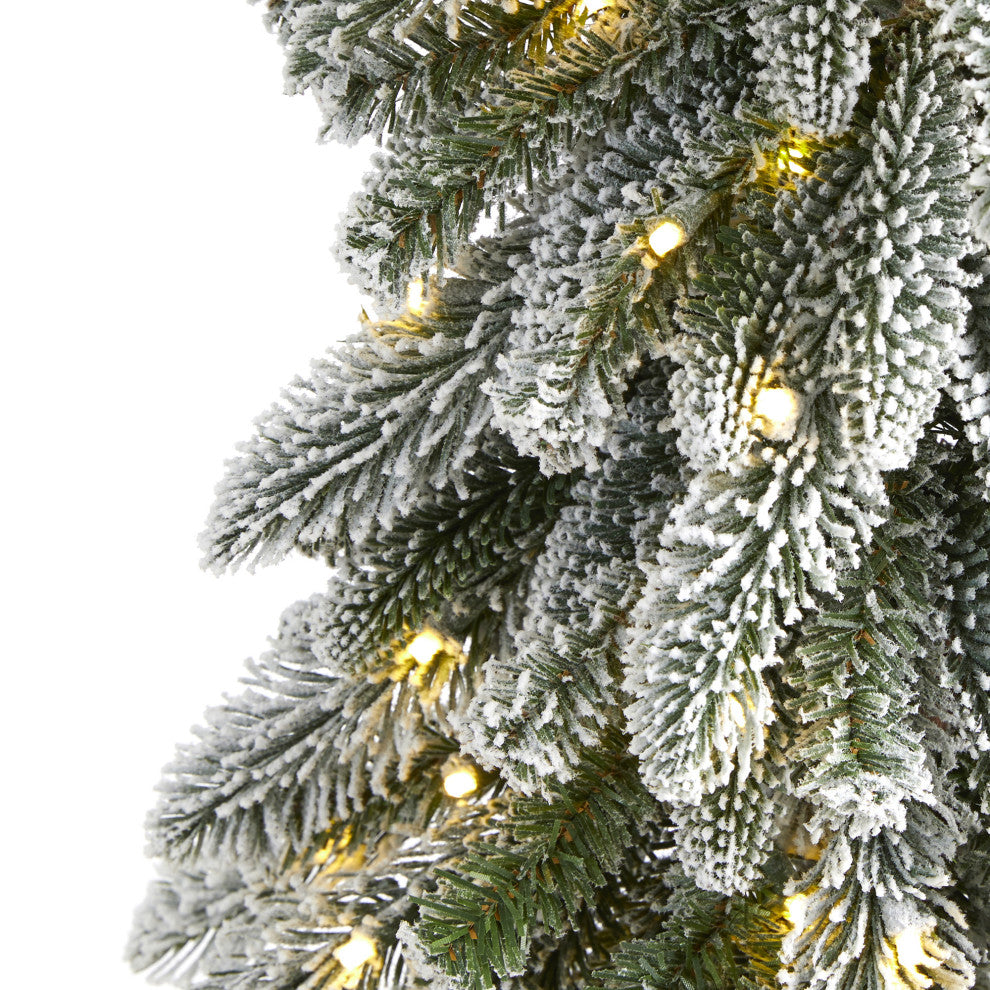 5.5' Flocked Washington Alpine Xmas Faux Tree W/White Lights & Bendable Branches