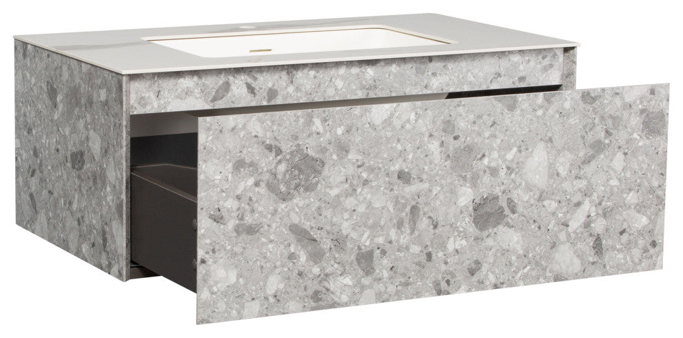 Terazzo Grey Bathroom Vanity with Imitation Stone Design, 36"