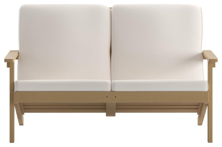 Charlestown All-Weather Poly Resin Wood Adirondack Loveseat with Cushions, Natur