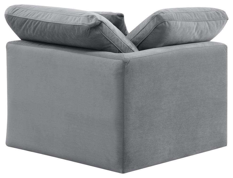 Indulge Upholstered Modular Chair, Grey, Down Stuffed Velvet, Corner Chair