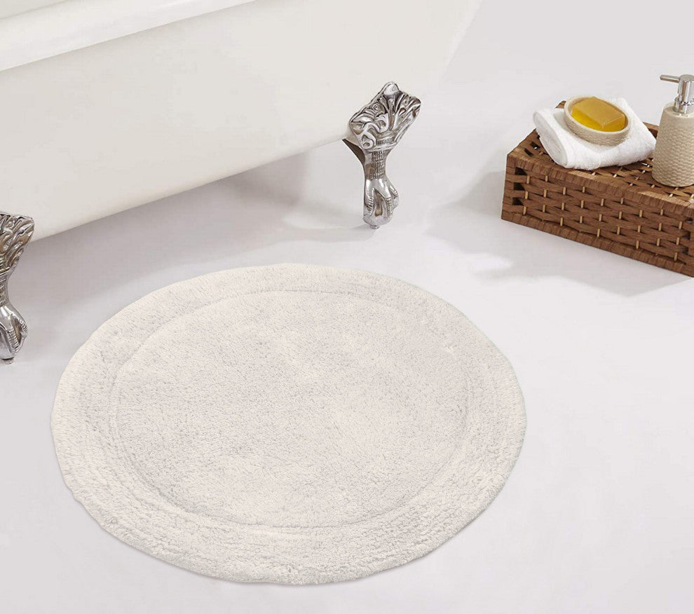 Waterford Absorbent Cotton and Machine washable Bath Rug 22" Round, Ivory