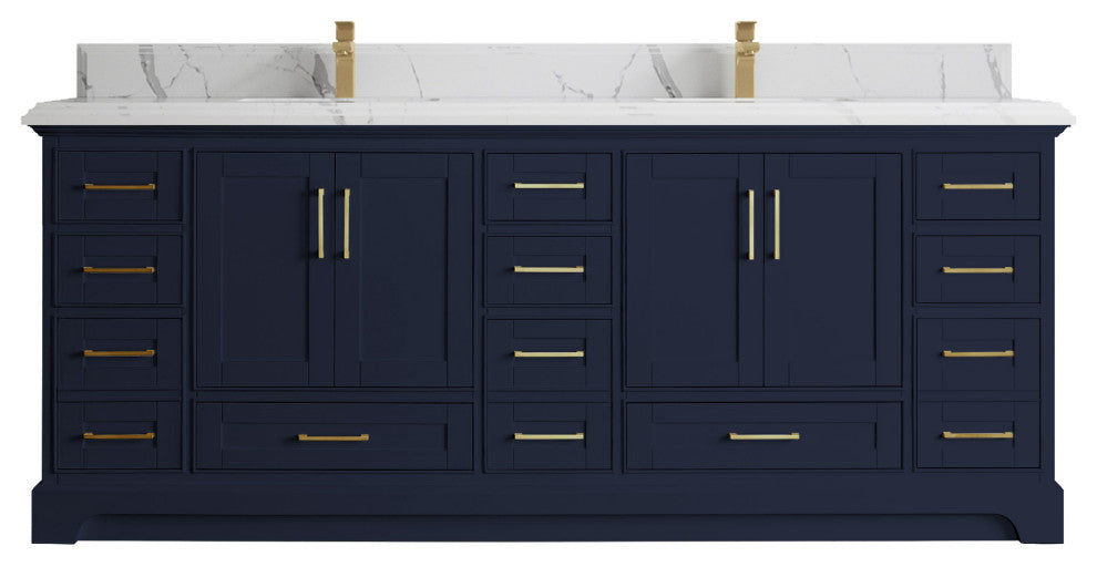 Fenway 84 Double Sink Bath Vanity in Navy Blue 1.5" Calacatta Laza