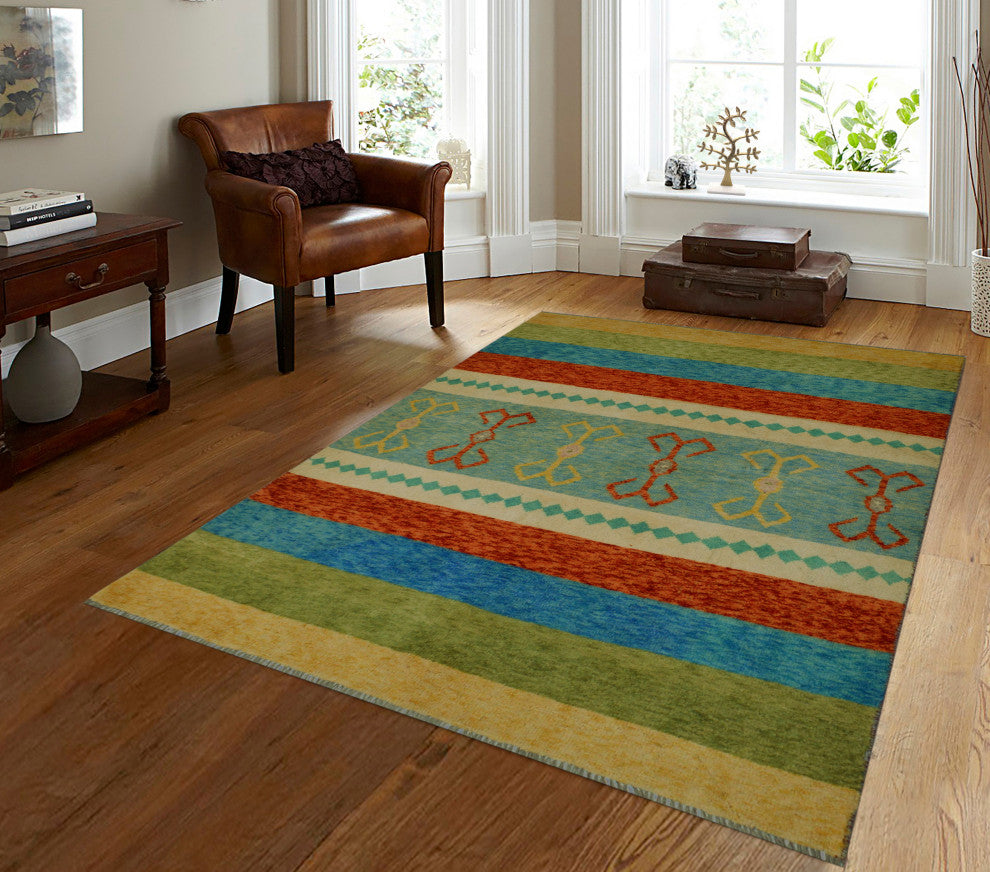 Balochi Anllela Blue/Rust Rug, 4'11x6'7