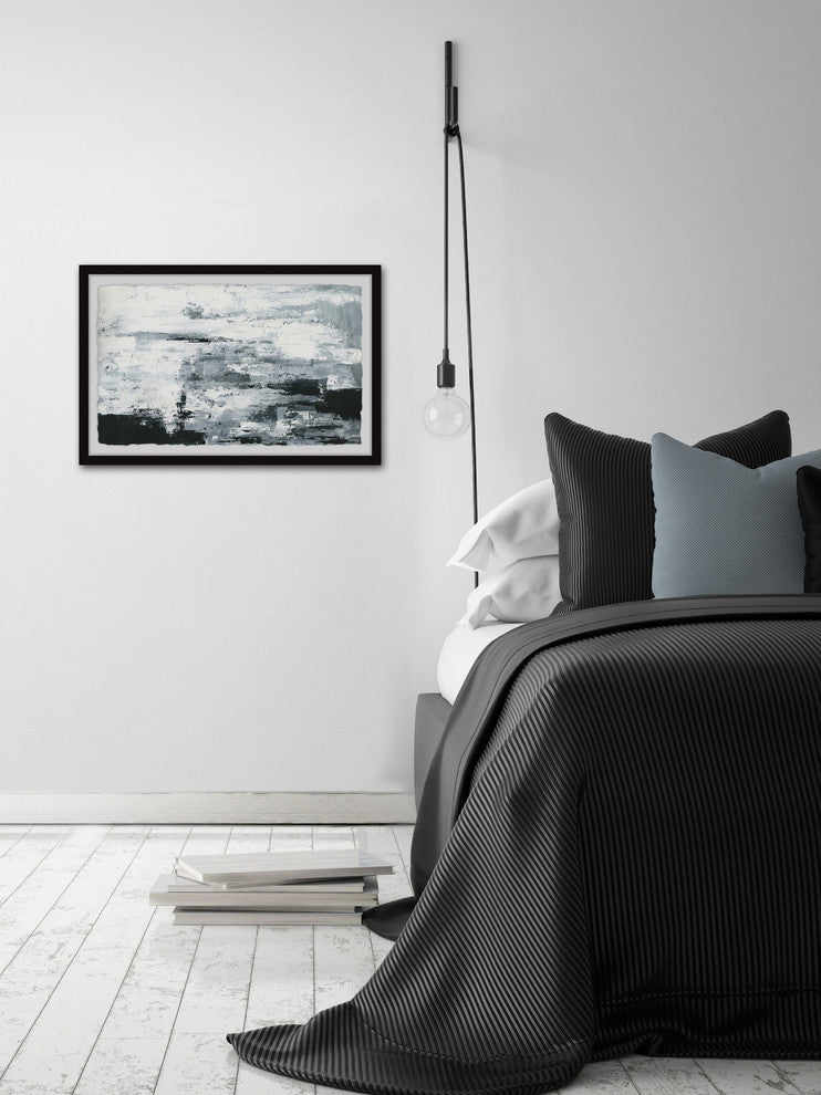 "Black and White Smudges III" Framed Painting Print, 12"x8"